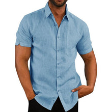 Load image into Gallery viewer, Short Sleeve Shirt Men Lapel Neck Button Pockets Solid Male Blouse Tops Men Brand Clothes