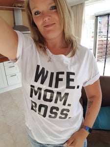 WIFE MOM BOSS Letters Print Women Tshirt Cotton Casual Funny Tshirt For Lady Girl Top Tee