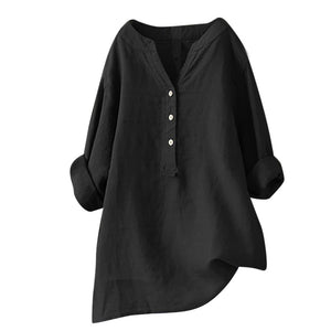 Spring Women Loose Blouses Shirt Solid Ladies Linen Cotton Long Sleeve Button Casual Shirt