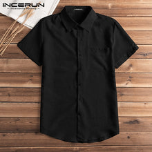 Load image into Gallery viewer, Short Sleeve Shirt Men Lapel Neck Button Pockets Solid Male Blouse Tops Men Brand Clothes