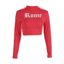 Load image into Gallery viewer, Women Turtleneck Sweatshirt Sexy Red Crop Tops Romeo Letter Printed Long Sleeve Autumn Tumblr Punk Cropped Sweatshirt Hoodies