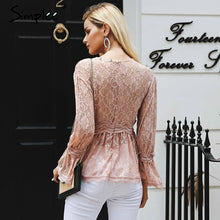 Load image into Gallery viewer, lace embroidery peplum blouse shirt women Elegant ruffles flare sleeve white blouse female Casual hollow out summer tops