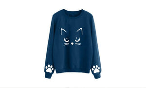 Cat Printing Round Neck Long Sleeve Warm Sweatshirts Women Korean style Loose Hoodies Female Casual Coat Female S-3XL#5$