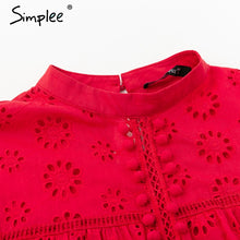 Load image into Gallery viewer, Elegant tank top women blouse Cotton embroidery red shirts feminina sexy top Stand neck tassel pompon ladies tops female