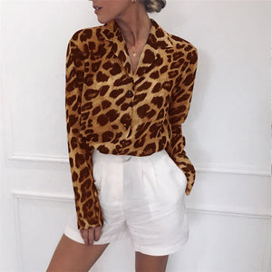 Women Casual Leopard Printed Chiffon Blouse Long Sleeve Turn Down Collar Office Lady Shirt 2019 Summer New Fashion Women Tops