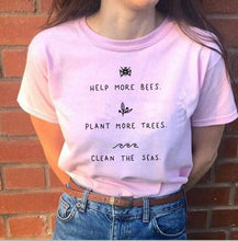 Load image into Gallery viewer, Help More Bees 90s Aesthetic Graphic T Shirts Harajuku Plus Size Women Plant More Trees White Top O neck 100% Cotton Tees Tshirt