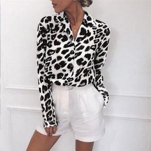 Women Casual Leopard Printed Chiffon Blouse Long Sleeve Turn Down Collar Office Lady Shirt 2019 Summer New Fashion Women Tops