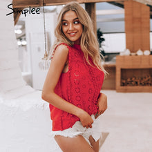 Load image into Gallery viewer, Elegant tank top women blouse Cotton embroidery red shirts feminina sexy top Stand neck tassel pompon ladies tops female