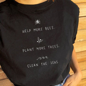 Help More Bees 90s Aesthetic Graphic T Shirts Harajuku Plus Size Women Plant More Trees White Top O neck 100% Cotton Tees Tshirt