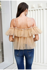 V neck strap boho mesh blouse shirt women Ruffle short sleeve elegant peplum tops Summer lace up ladies sexy blusas