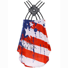 Load image into Gallery viewer, Plus Size Women Tank Tops Sexy Backless Lace US Flag Print Striped Sleeveless Cami Tops Tee Shirt regata