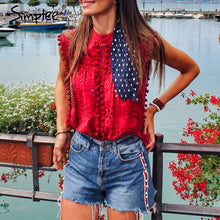 Load image into Gallery viewer, Elegant tank top women blouse Cotton embroidery red shirts feminina sexy top Stand neck tassel pompon ladies tops female