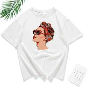 Summer Vogue Girl print Women T shirt Casual Short sleeve O-neck T-Shirt Fashion White Tee Shirt Camiseta Feminina