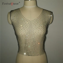 Load image into Gallery viewer, Sexy Diamonds Mesh Cropped Tank Top Women Summer Cover Up Bikini See Through Rhinestone Net Party Club Crop To