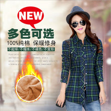 Load image into Gallery viewer, Women Winter Keep Warm Cotton Plaid Blouse Fashion Long Sleeve Turn-down Collar Pocket Velvet Shirt Tops Blusas Feminina