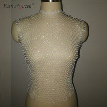 Load image into Gallery viewer, Sexy Diamonds Mesh Cropped Tank Top Women Summer Cover Up Bikini See Through Rhinestone Net Party Club Crop To