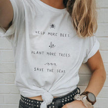 Load image into Gallery viewer, Help More Bees 90s Aesthetic Graphic T Shirts Harajuku Plus Size Women Plant More Trees White Top O neck 100% Cotton Tees Tshirt