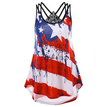 Load image into Gallery viewer, Plus Size Women Tank Tops Sexy Backless Lace US Flag Print Striped Sleeveless Cami Tops Tee Shirt regata