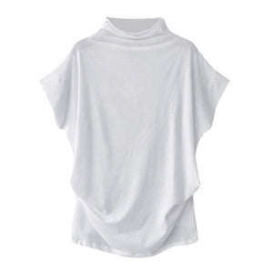 Women Turtleneck Short Sleeve Cotton Solid Casual Blouse Top T Shirt Plus Size