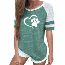 Load image into Gallery viewer, 2019  Fashion Love Dog Paw Print Top Shirt Women Plus Size Raglan Pink T-shirt  Tumblr Cropped Cute