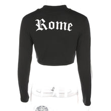 Load image into Gallery viewer, Women Turtleneck Sweatshirt Sexy Red Crop Tops Romeo Letter Printed Long Sleeve Autumn Tumblr Punk Cropped Sweatshirt Hoodies