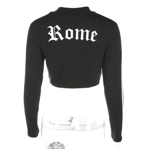 Women Turtleneck Sweatshirt Sexy Red Crop Tops Romeo Letter Printed Long Sleeve Autumn Tumblr Punk Cropped Sweatshirt Hoodies