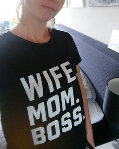 WIFE MOM BOSS Letters Print Women Tshirt Cotton Casual Funny Tshirt For Lady Girl Top Tee