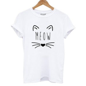 Cat Print Women T shirt casual short sleeve Tshirt