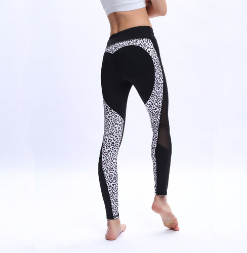 Sexy Leopard Heart Leggings Women Fitness Mesh Patchwork Legging Bodybuilding Breathable Jegings Pants