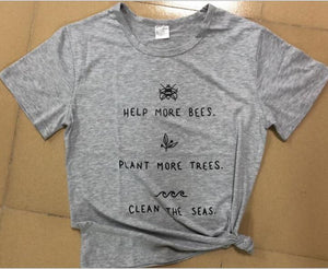 Help More Bees 90s Aesthetic Graphic T Shirts Harajuku Plus Size Women Plant More Trees White Top O neck 100% Cotton Tees Tshirt