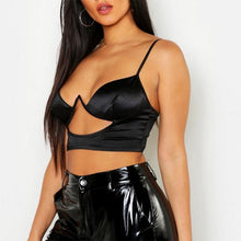 Load image into Gallery viewer, Sexy Crop Top Hollow Out Underwire Push Up Bralet Black Glossy Satin Tops Solid Color Summer Clothes For Women 2019 New