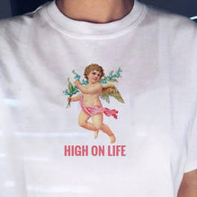 Load image into Gallery viewer, HIGH ON LIFE Angel Tshirt Ulzzang Tumblr Angel Printed White T Shirt Aesthetic Tumblr Graphic Tops Summer Short Sleeve Clothes