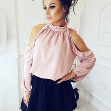 Load image into Gallery viewer, Sexy Off Shoulder Shirt Autumn Summer Casual Long Sleeve Ruffle Burgundy Pink Shirt Women Fashion New Solid Blouses High Quality