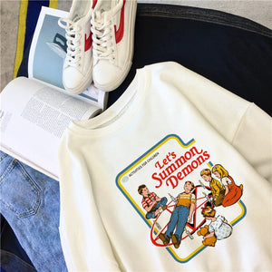 Let's Summon Demons Sweatshirts Winter Female Fashion  American Cartoon Casual Vintage Pullovers Long sleeved O Neck Sweatshirts