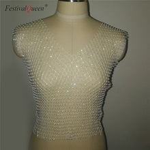 Load image into Gallery viewer, Sexy Diamonds Mesh Cropped Tank Top Women Summer Cover Up Bikini See Through Rhinestone Net Party Club Crop To