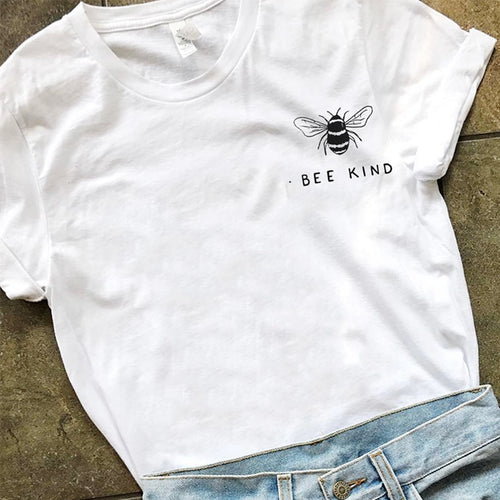 Bee Kind Pocket Print Tshirt Women Tumblr Save The Bees Graphic Tees Women Plus Size T Shirts  Cotton O Neck Tops