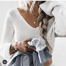 Load image into Gallery viewer, Short Tops Women Long Sleeve Slim Knit T shirts Casual Jumper Cropped Tops Pullover Tees