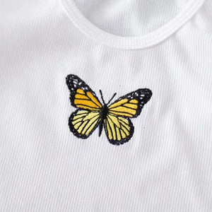 Sexy butterfly embroidery Women Streetwear Summer Cropped