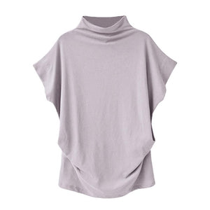 Women Turtleneck Short Sleeve Cotton Solid Casual Blouse Top T Shirt Plus Size