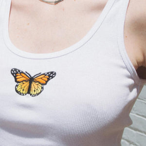 Sexy butterfly embroidery Women Streetwear Summer Cropped