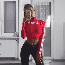 Load image into Gallery viewer, Women Turtleneck Sweatshirt Sexy Red Crop Tops Romeo Letter Printed Long Sleeve Autumn Tumblr Punk Cropped Sweatshirt Hoodies