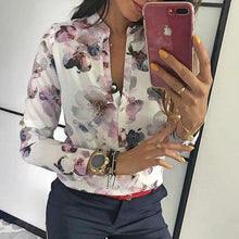 Load image into Gallery viewer, Spring Women Elegant Casual Blouse Floral Print Button Design Long Sleeve Shirt Basic Top