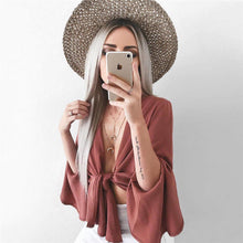 Load image into Gallery viewer, Women Boho Beach wear Summer Holiday Casual Sexy Top Vest Blouse long Sleeve Femme Lady Hipster tumblr Midriff sunscreen Blouse