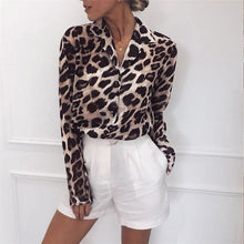 Load image into Gallery viewer, Women Casual Leopard Printed Chiffon Blouse Long Sleeve Turn Down Collar Office Lady Shirt 2019 Summer New Fashion Women Tops