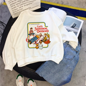 Let's Summon Demons Sweatshirts Winter Female Fashion  American Cartoon Casual Vintage Pullovers Long sleeved O Neck Sweatshirts