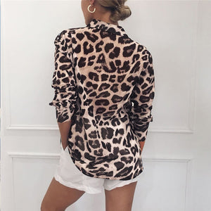 Women Casual Leopard Printed Chiffon Blouse Long Sleeve Turn Down Collar Office Lady Shirt 2019 Summer New Fashion Women Tops