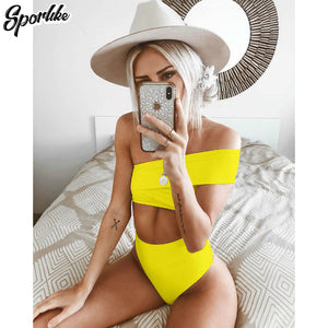 Sexy One Shoulder Bikinis 2019 New Solid Swimwear Women Swimsuit Push Up Bathing Suits Beach Wear Brazilian Bikini Set Biquini