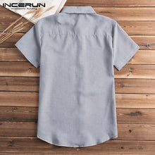 Load image into Gallery viewer, Short Sleeve Shirt Men Lapel Neck Button Pockets Solid Male Blouse Tops Men Brand Clothes