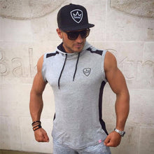 Load image into Gallery viewer, Gyms Summer Brand Stretchy Sleeveless Shirt Casual Fashion Hooded Tank Top Men bodybuilding Fitness Clothing