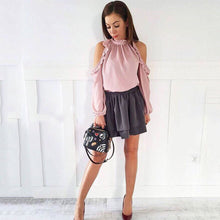 Load image into Gallery viewer, Sexy Off Shoulder Shirt Autumn Summer Casual Long Sleeve Ruffle Burgundy Pink Shirt Women Fashion New Solid Blouses High Quality